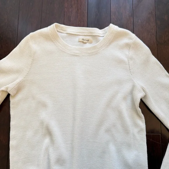 Madewell White Ivory Knot-Front Ribbed Long Sleeve Size Small Women’s - Picture 2 of 5